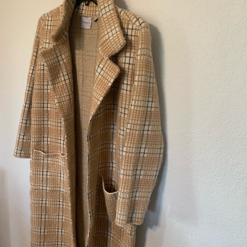 Cyrus Beige Plaid Trench Coat